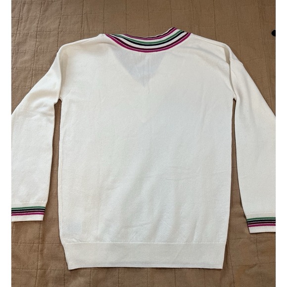 Boden Wool Cashmere Blend Cream V Neck w/Multicolor Stripes Sweater, Size Med - Picture 2 of 7